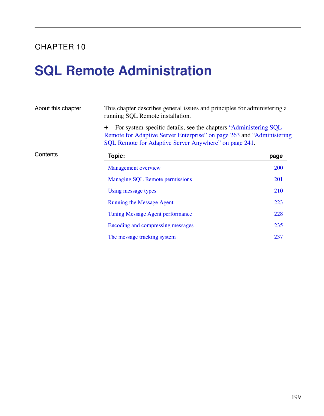 Sybase DC38133-01-0902-01 manual SQL Remote Administration, 199 