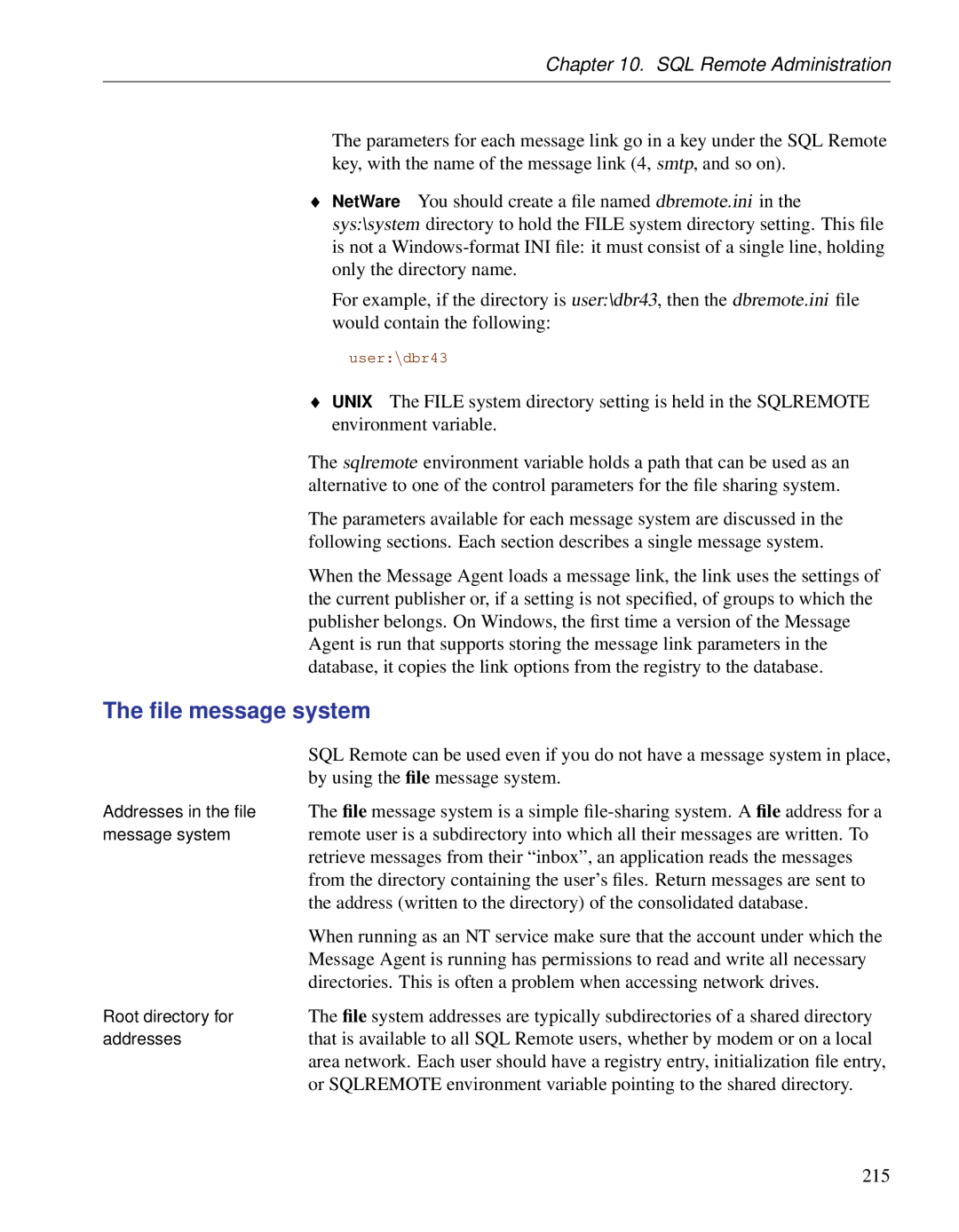 Sybase DC38133-01-0902-01 manual By using the ﬁle message system, 215 