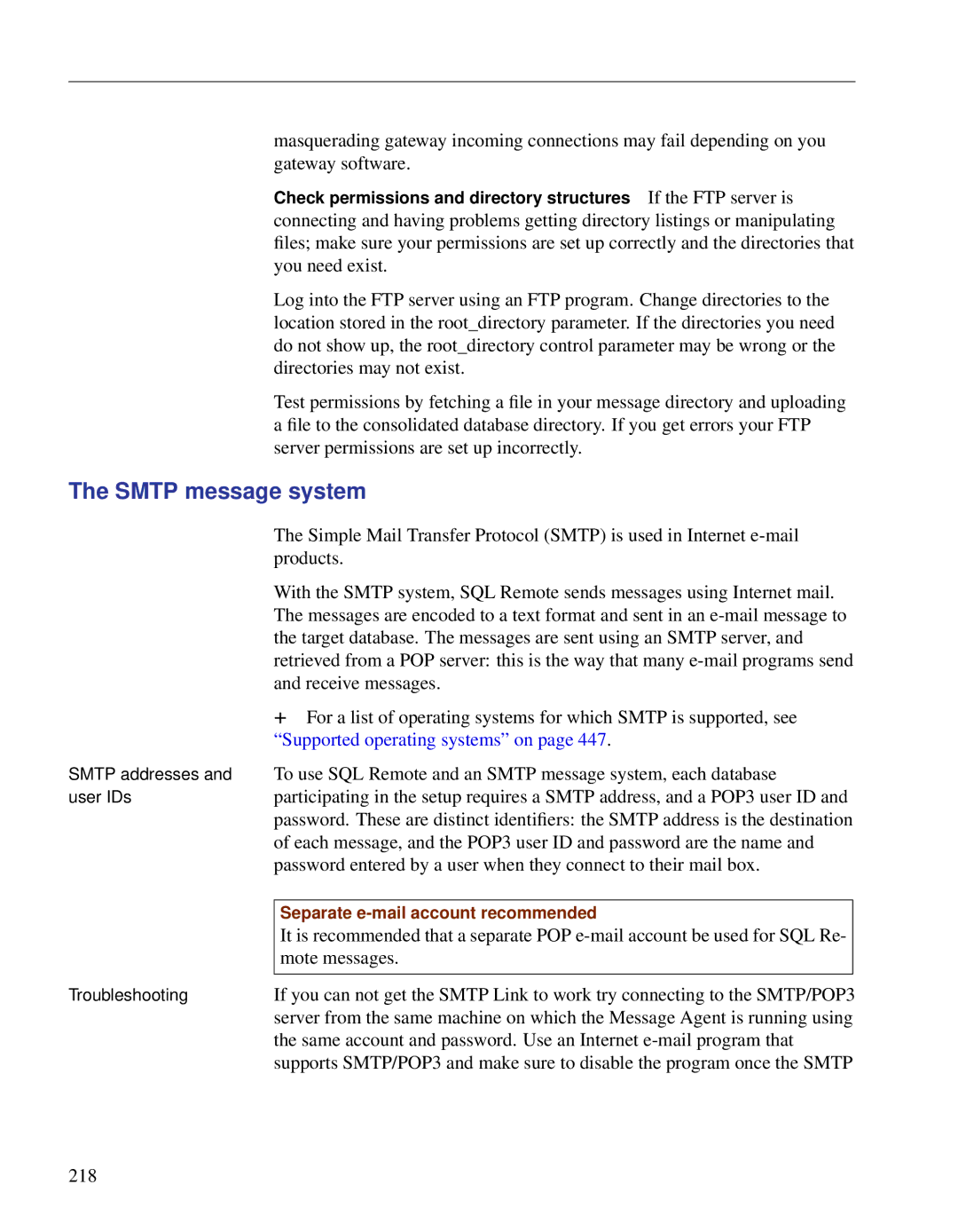 Sybase DC38133-01-0902-01 manual Smtp message system, Mote messages, 218 