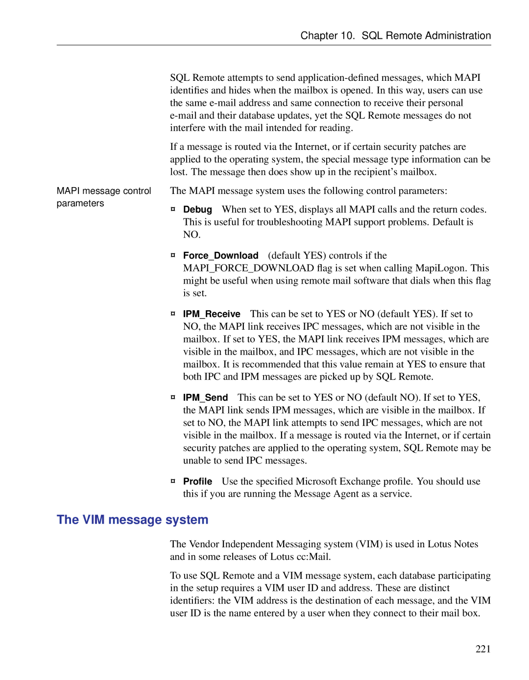 Sybase DC38133-01-0902-01 manual VIM message system 