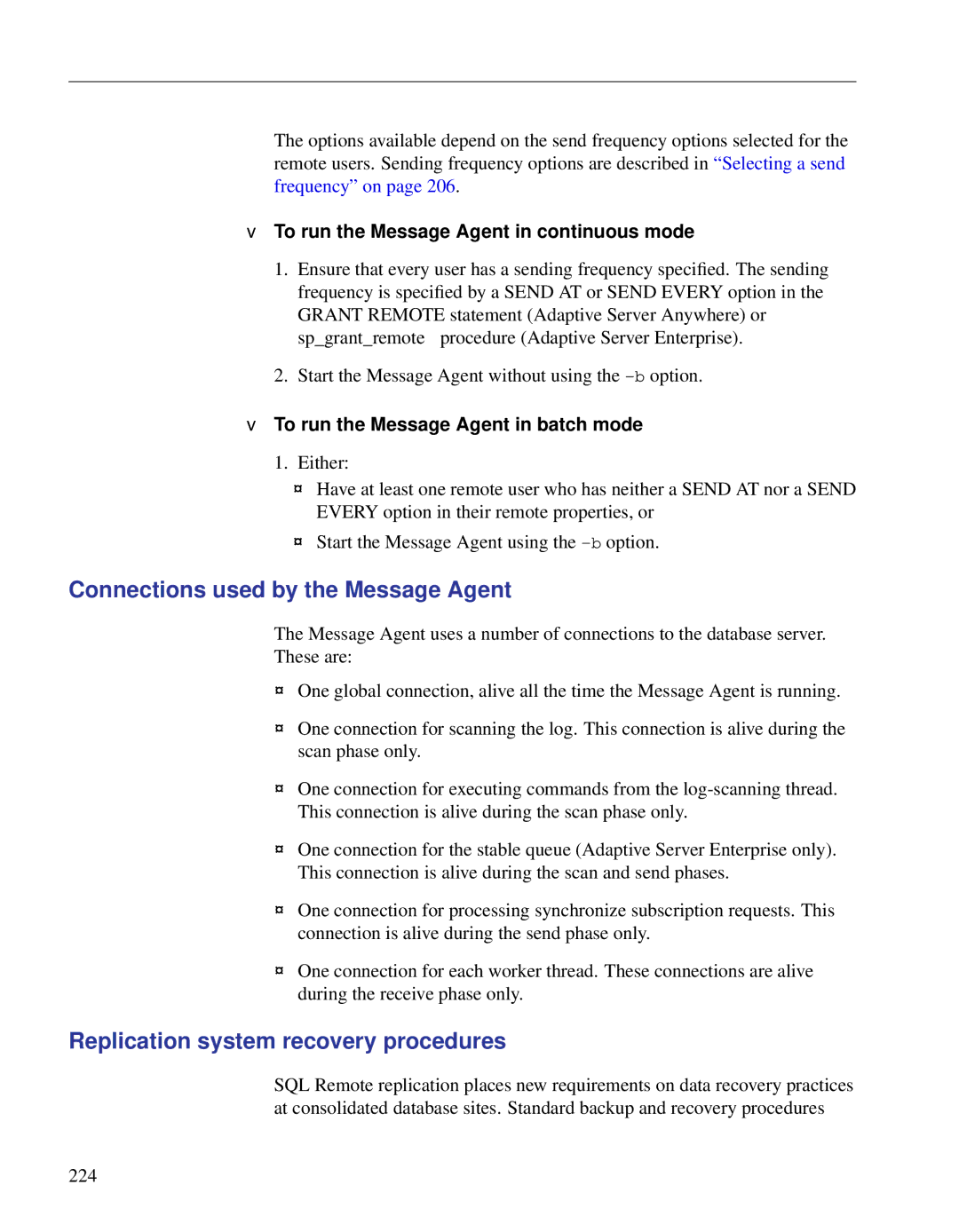 Sybase DC38133-01-0902-01 manual Connections used by the Message Agent, Replication system recovery procedures 