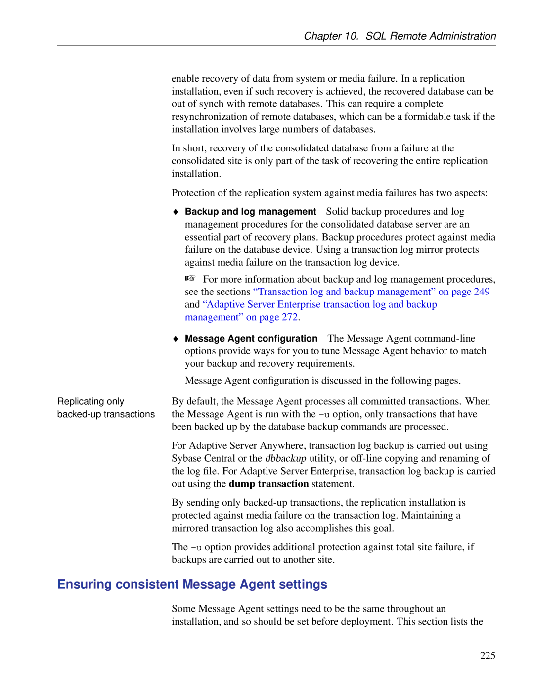 Sybase DC38133-01-0902-01 manual Ensuring consistent Message Agent settings, Management on 