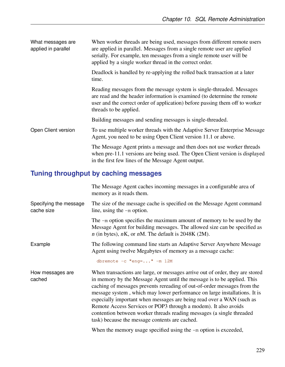 Sybase DC38133-01-0902-01 manual Tuning throughput by caching messages 