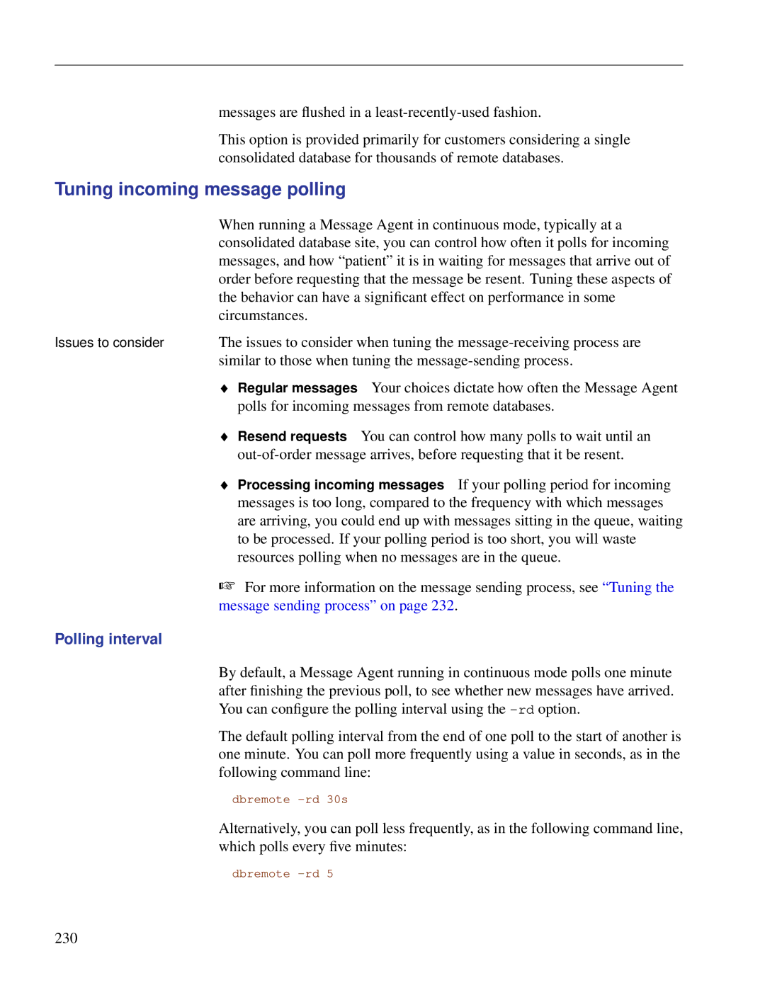 Sybase DC38133-01-0902-01 manual Tuning incoming message polling, Polling interval 