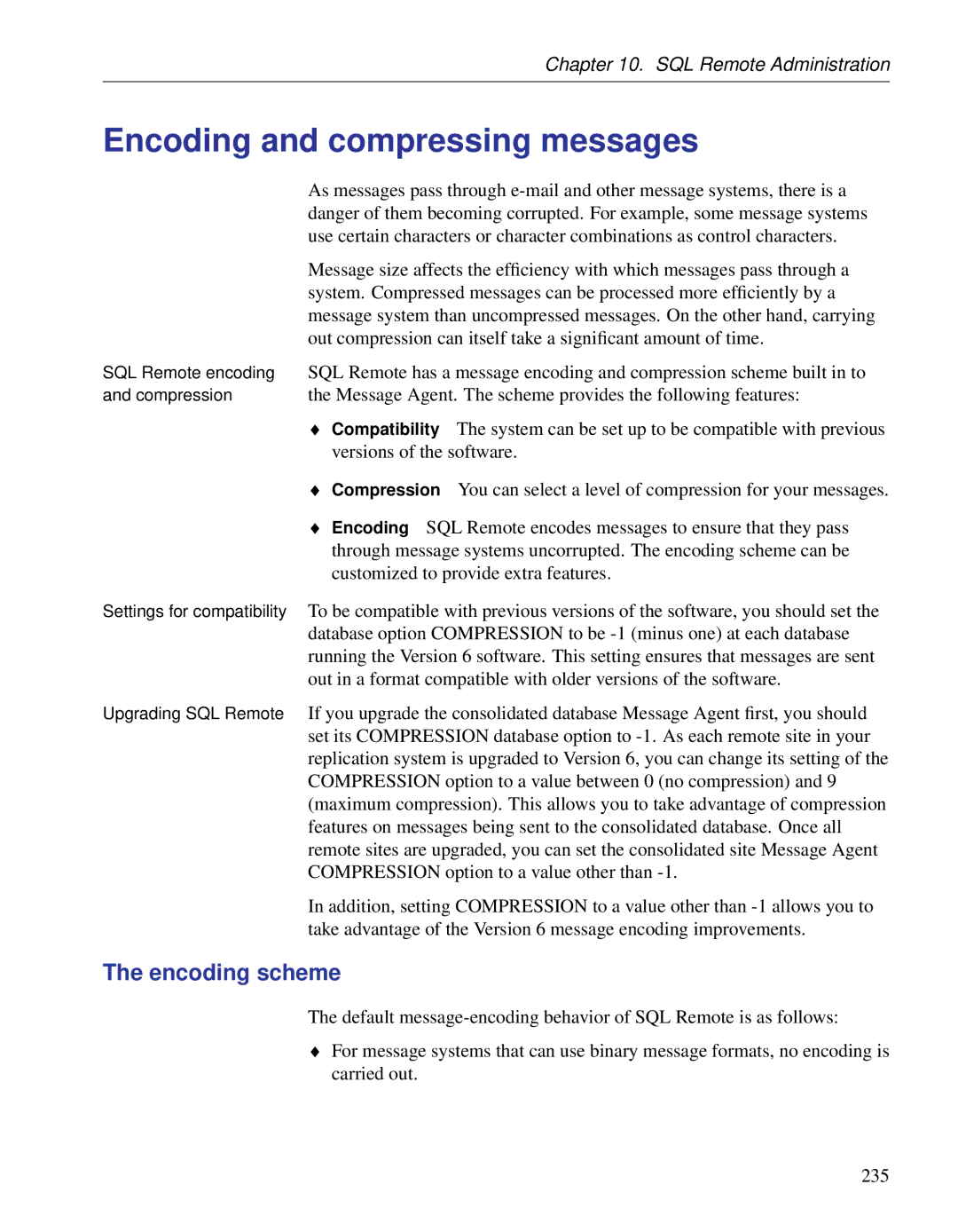 Sybase DC38133-01-0902-01 manual Encoding and compressing messages, Encoding scheme 