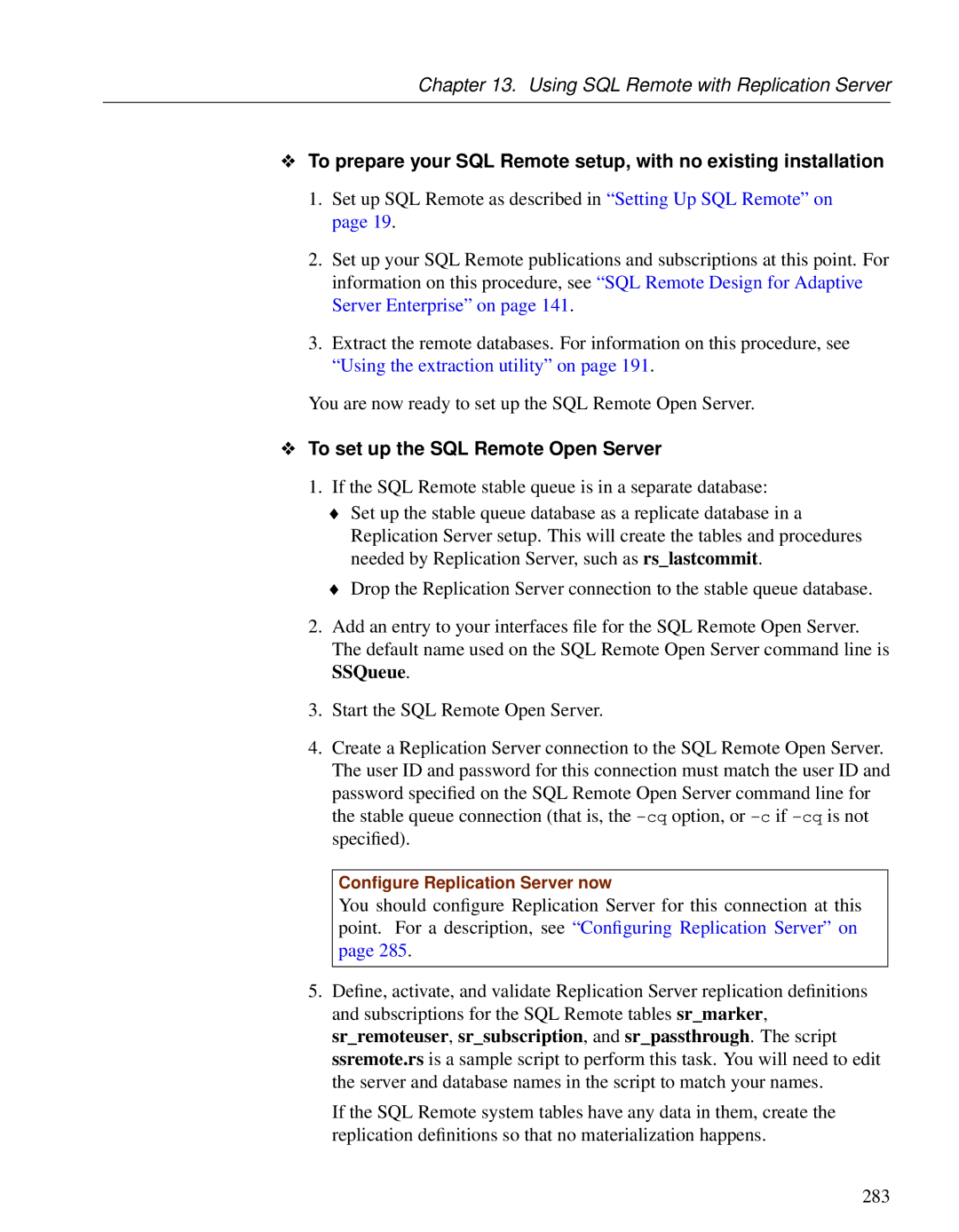 Sybase DC38133-01-0902-01 manual To set up the SQL Remote Open Server 