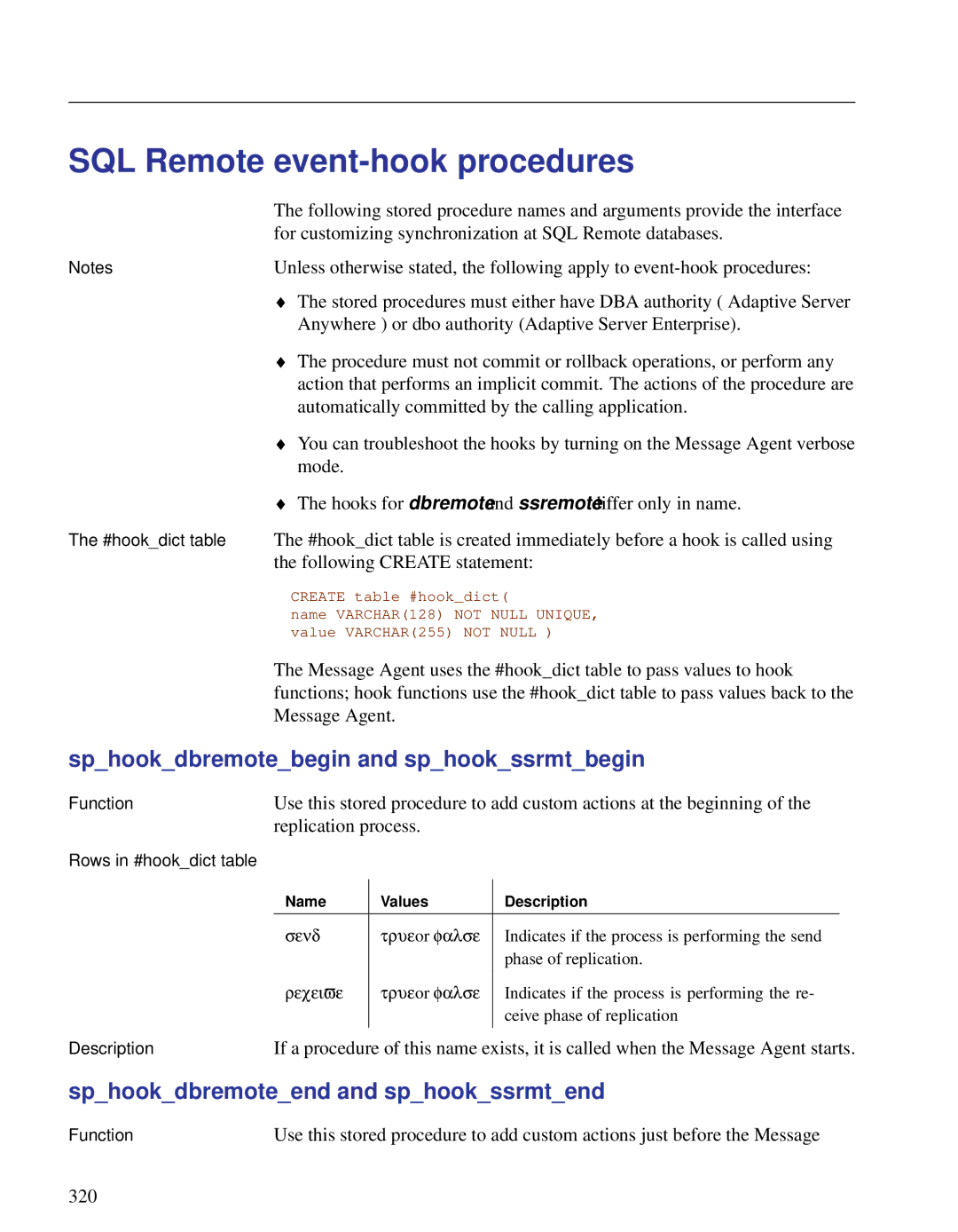 Sybase DC38133-01-0902-01 manual SQL Remote event-hook procedures, Sphookdbremotebegin and sphookssrmtbegin 