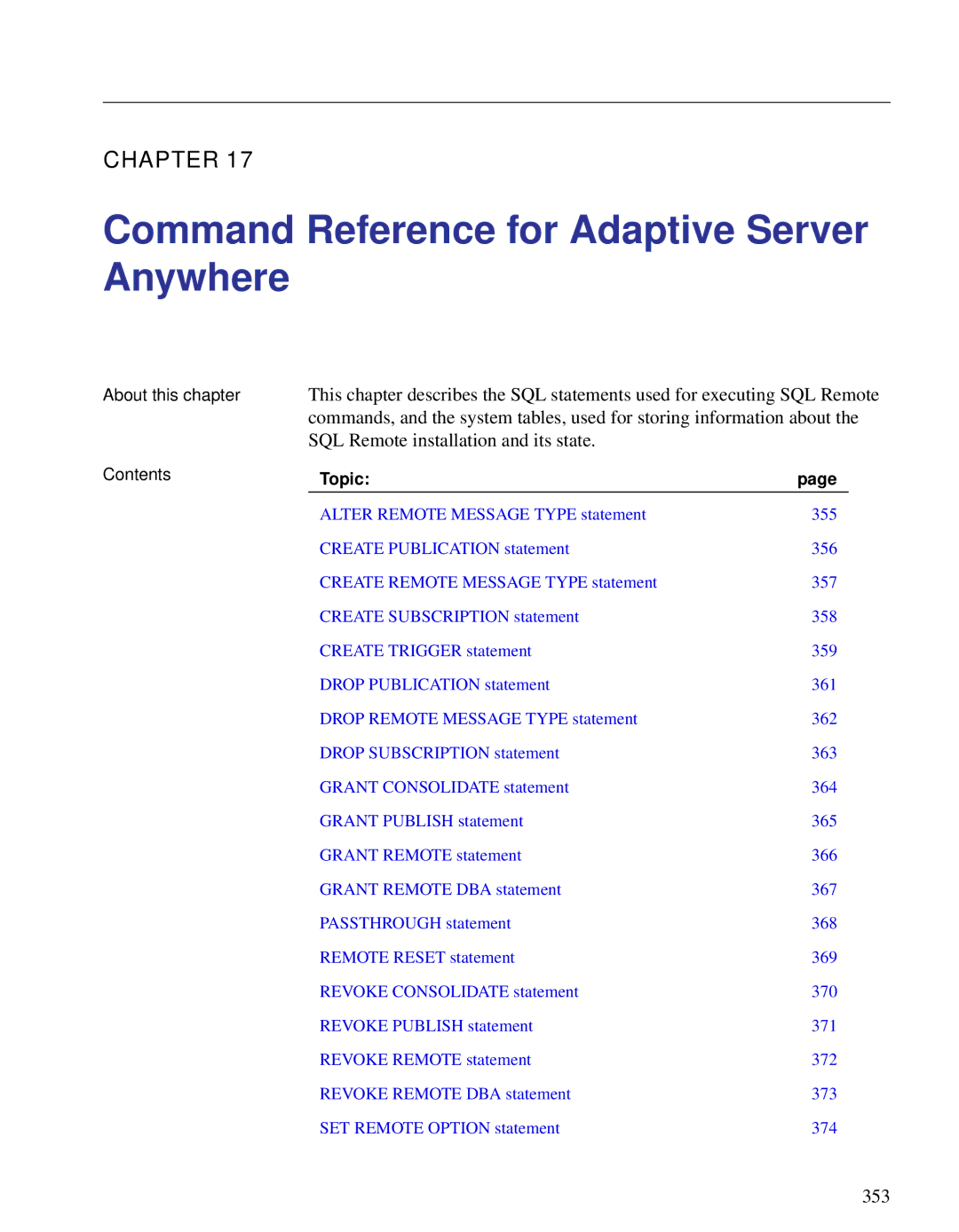 Sybase DC38133-01-0902-01 manual Command Reference for Adaptive Server Anywhere, 353 