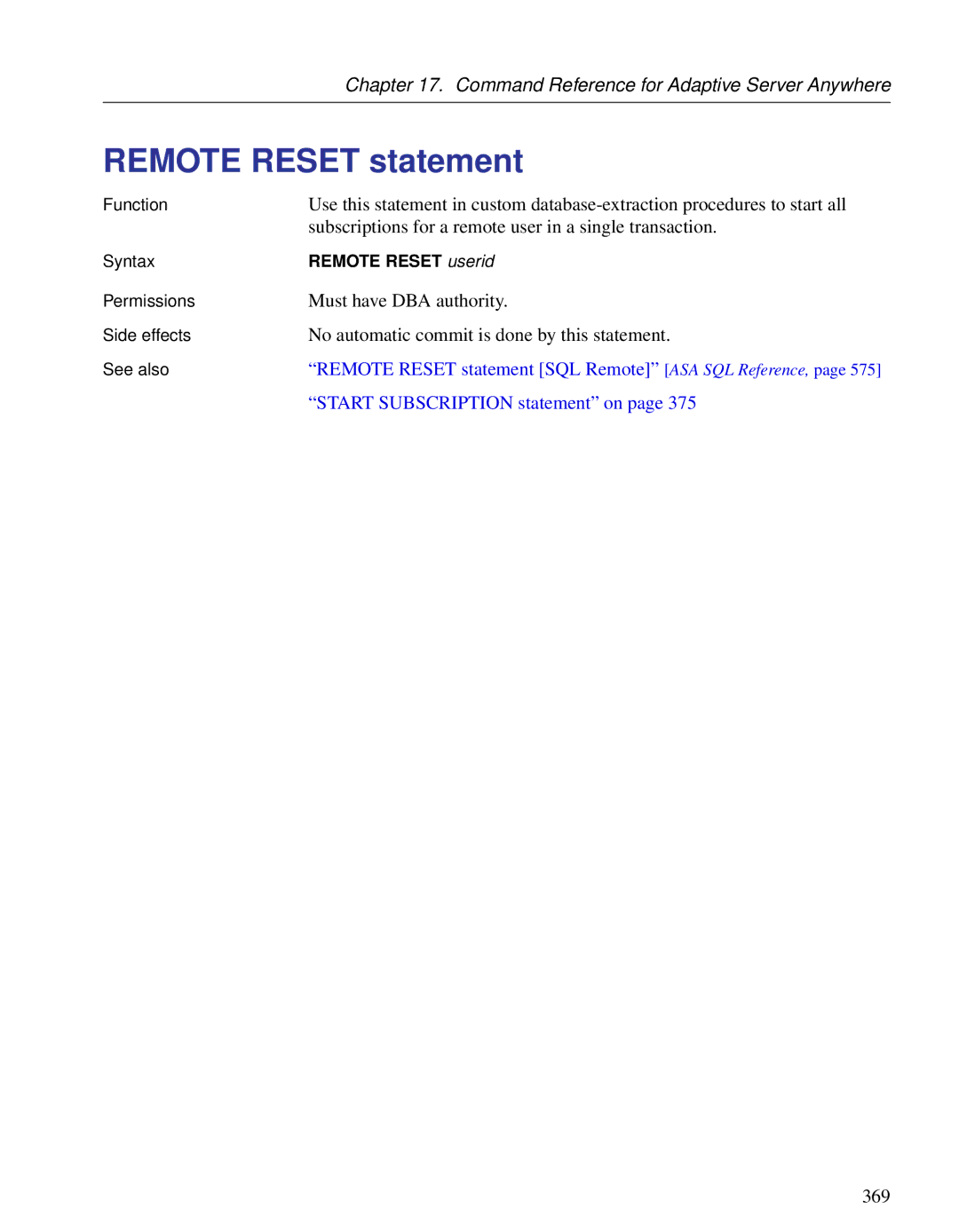 Sybase DC38133-01-0902-01 manual Remote Reset statement, Subscriptions for a remote user in a single transaction 