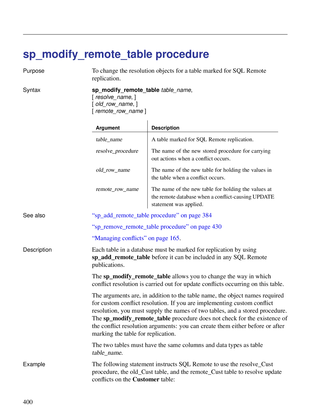 Sybase DC38133-01-0902-01 Spmodifyremotetable procedure, Spaddremotetable procedure on, Spremoveremotetable procedure on 