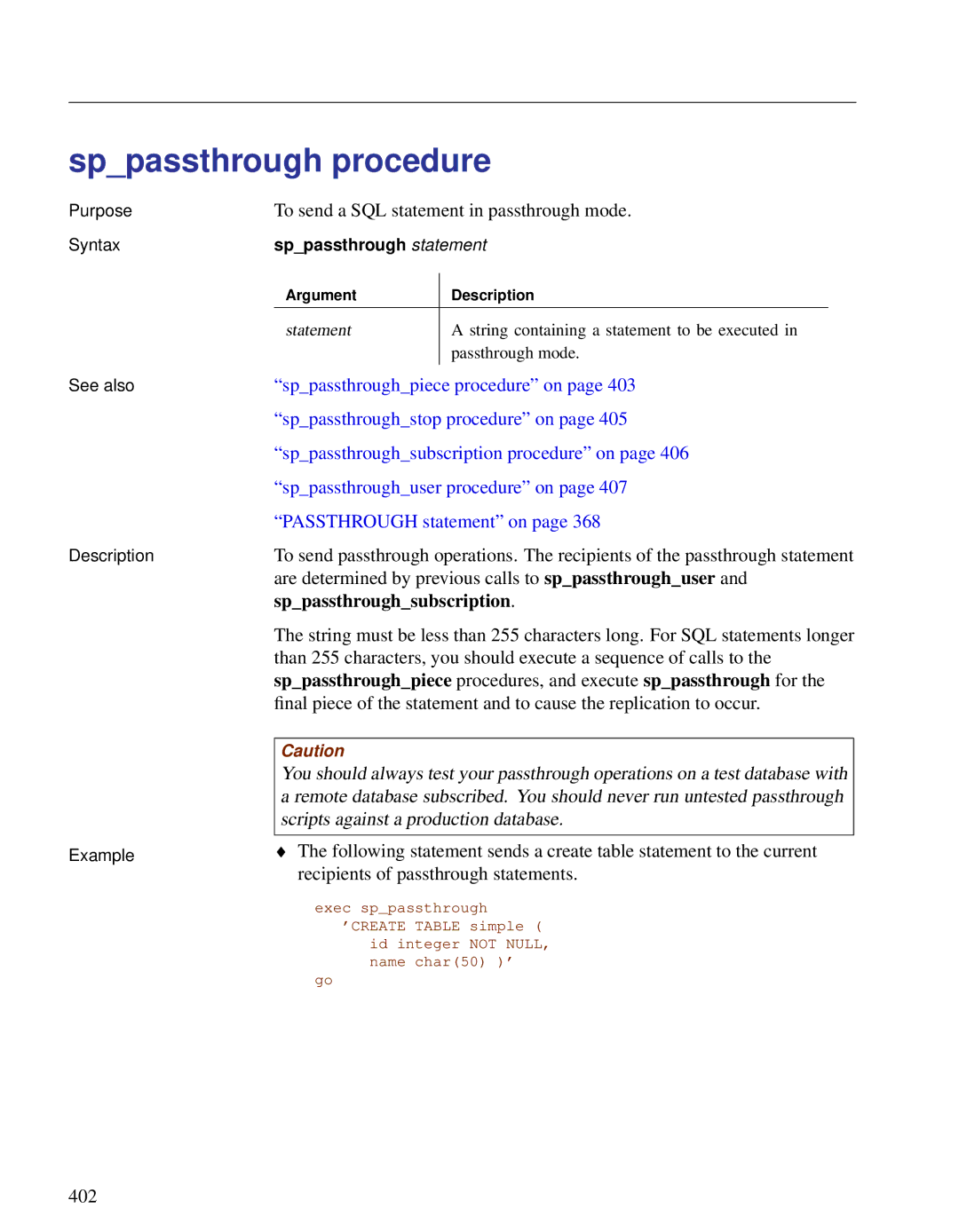 Sybase DC38133-01-0902-01 manual Sppassthrough procedure 