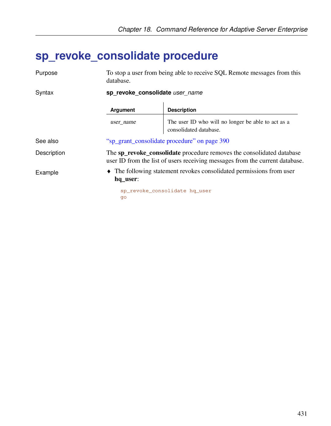 Sybase DC38133-01-0902-01 Sprevokeconsolidate procedure, Spgrantconsolidate procedure on, Sprevokeconsolidate username 