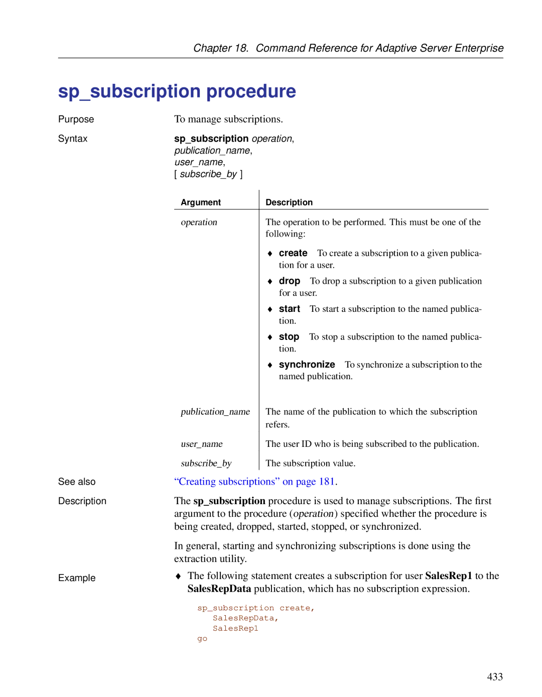 Sybase DC38133-01-0902-01 manual Spsubscription procedure 