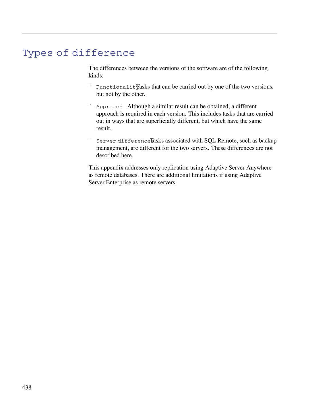 Sybase DC38133-01-0902-01 manual Types of difference 