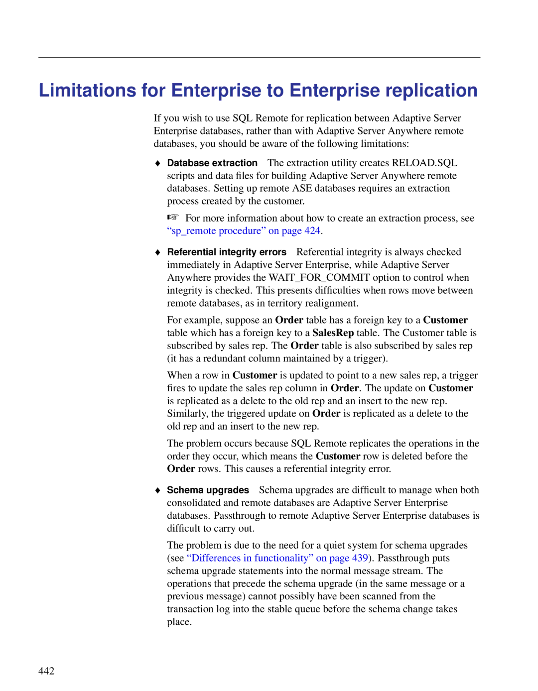 Sybase DC38133-01-0902-01 manual Limitations for Enterprise to Enterprise replication 