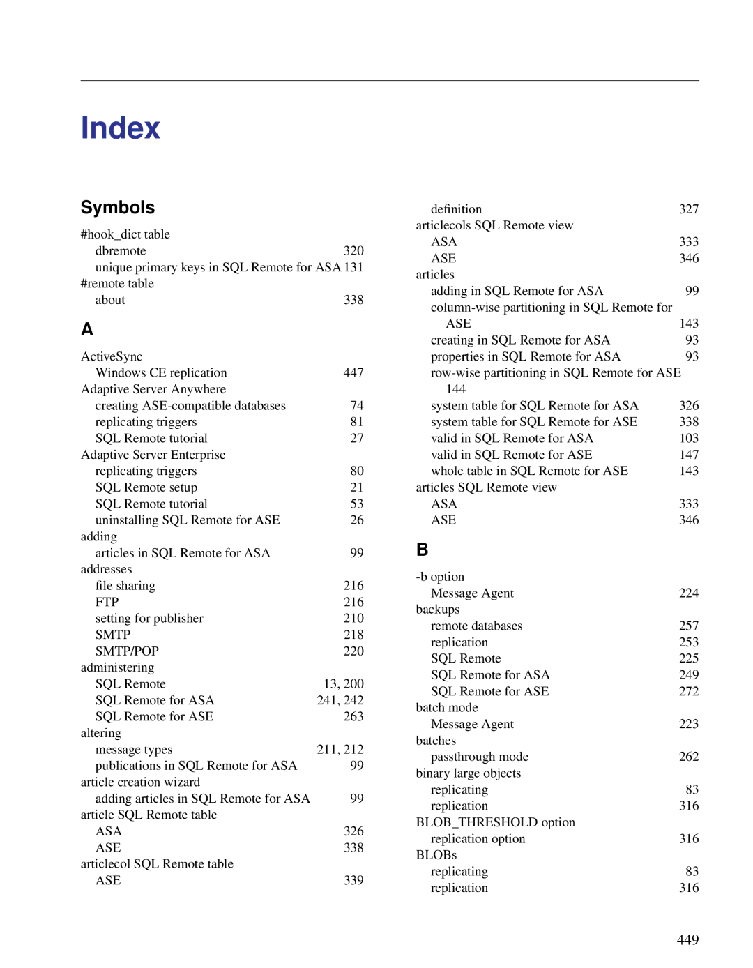 Sybase DC38133-01-0902-01 manual Index, Symbols 