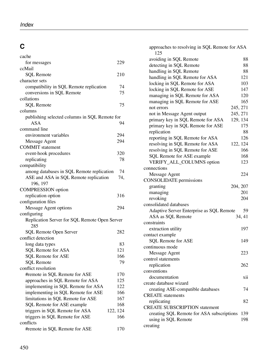 Sybase DC38133-01-0902-01 manual Index, 450 