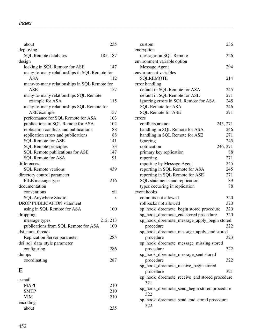 Sybase DC38133-01-0902-01 manual 452, Sqlremote 