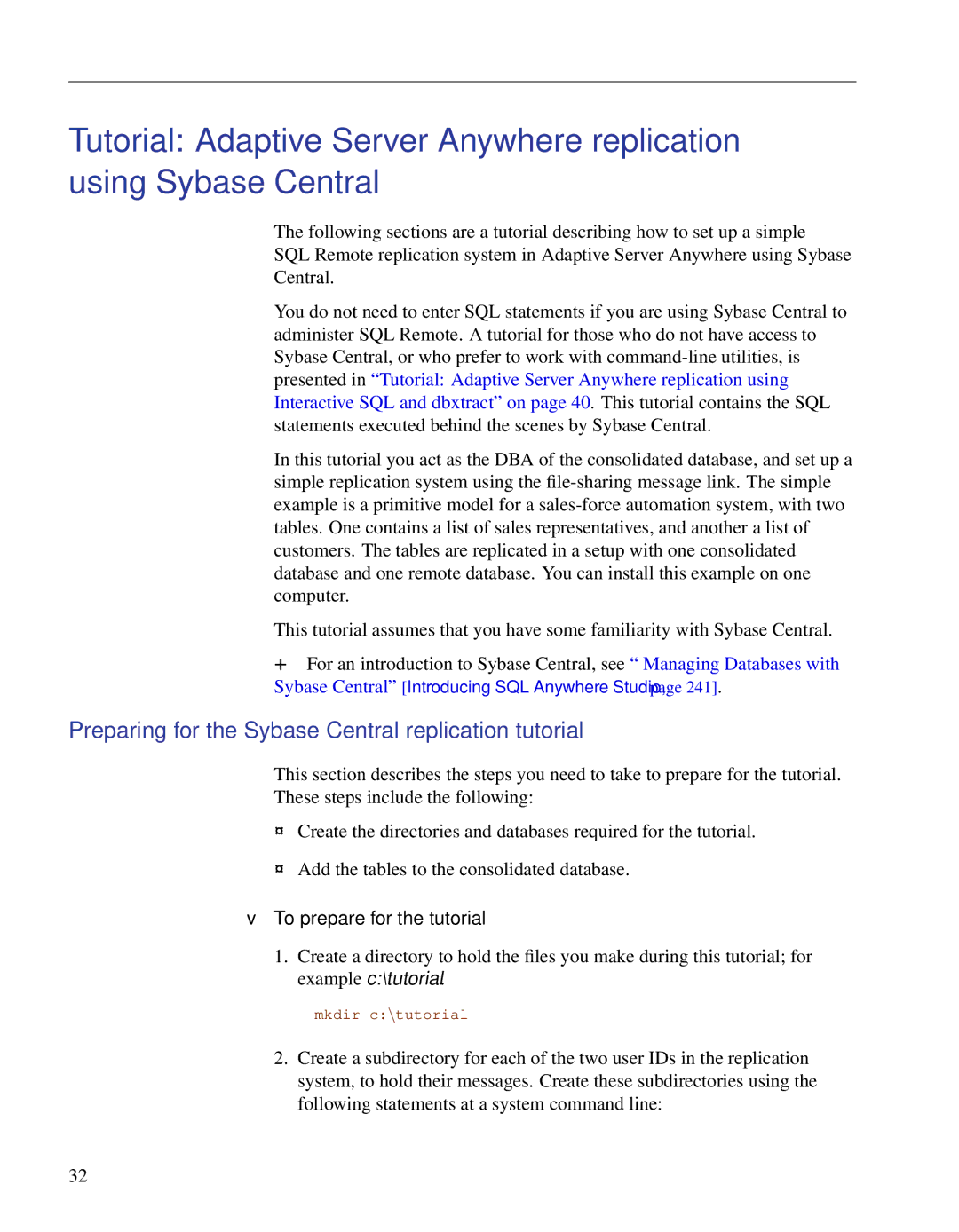 Sybase DC38133-01-0902-01 manual Preparing for the Sybase Central replication tutorial, To prepare for the tutorial 