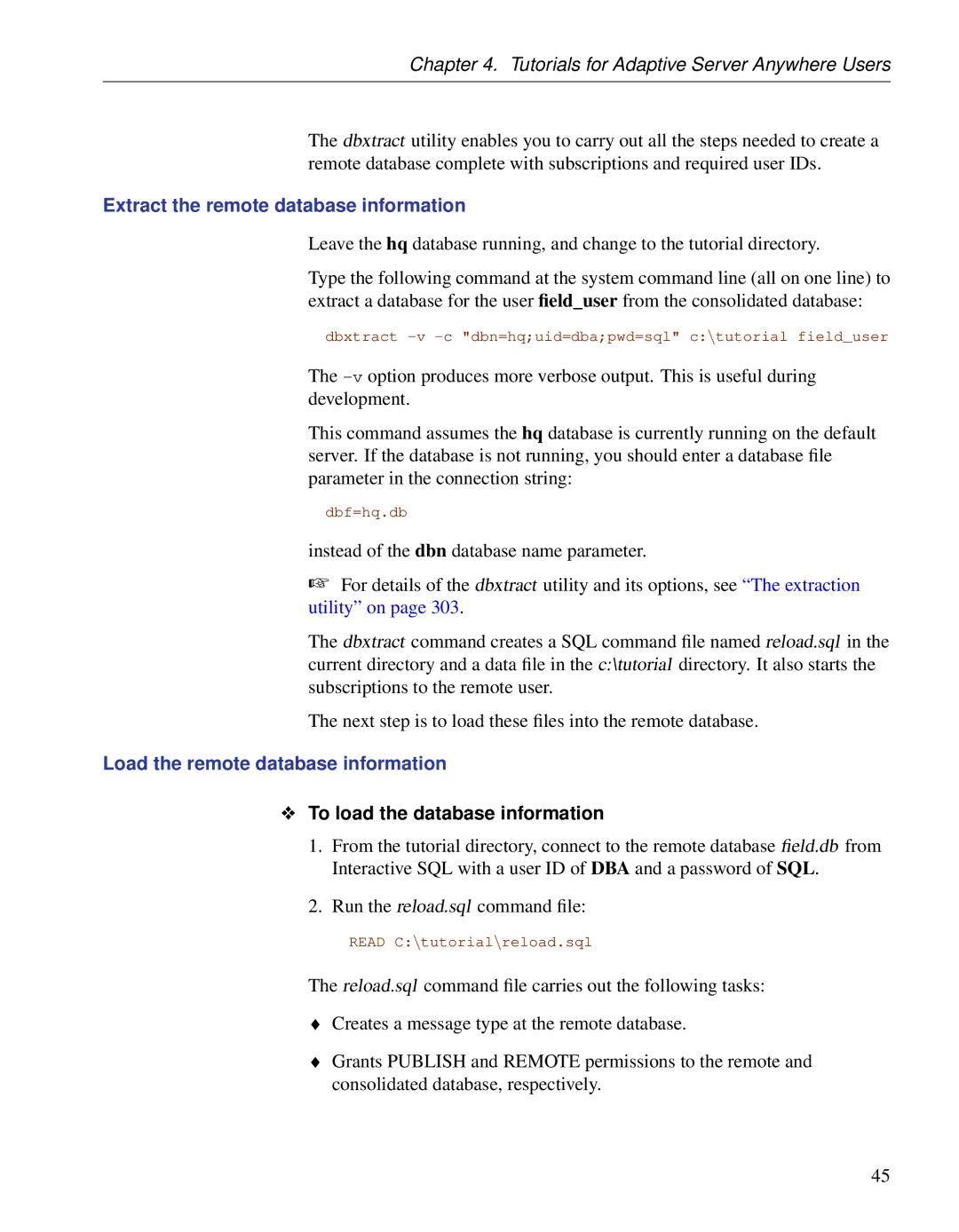 Sybase DC38133-01-0902-01 manual Extract the remote database information, Load the remote database information 