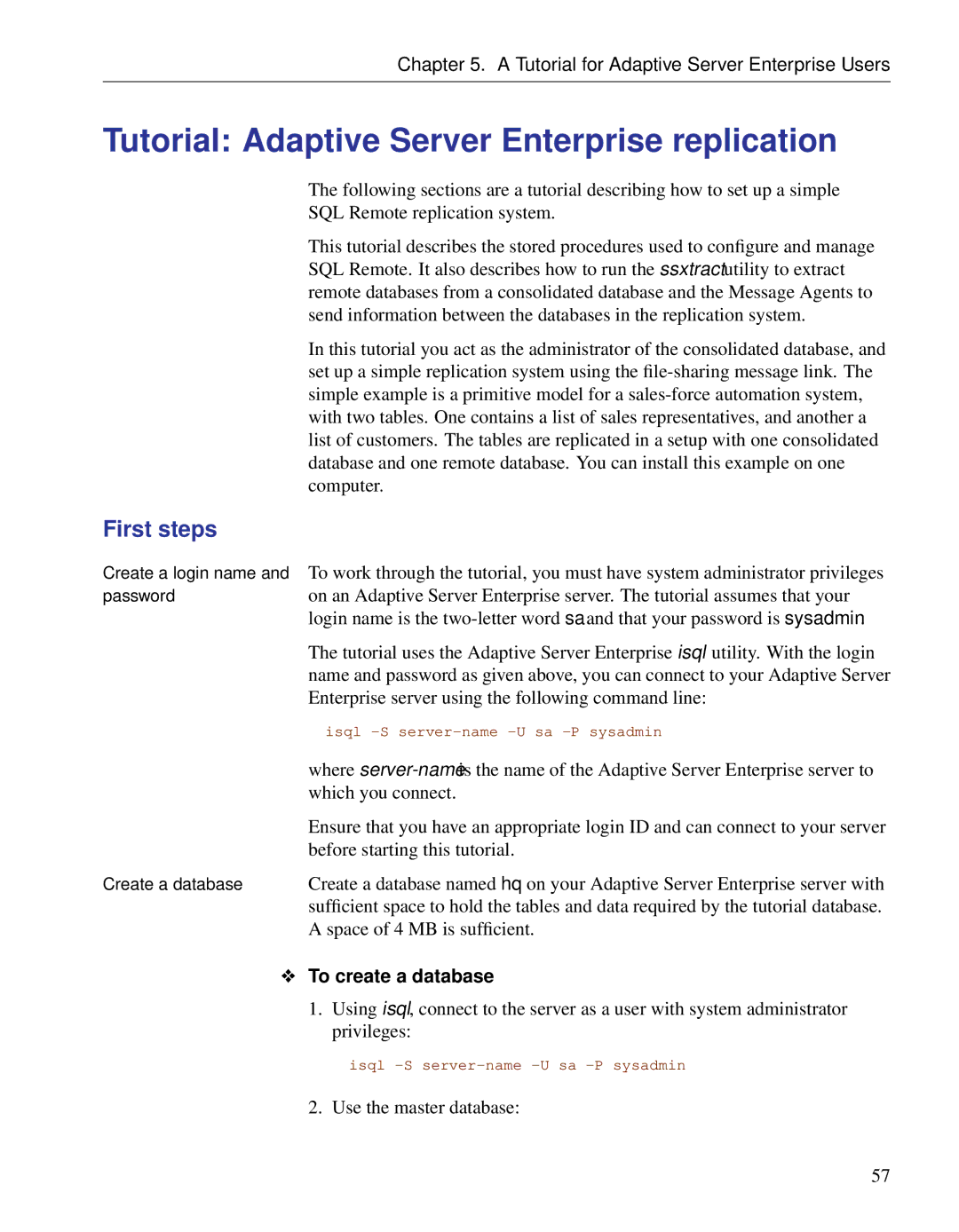 Sybase DC38133-01-0902-01 manual Tutorial Adaptive Server Enterprise replication, First steps 