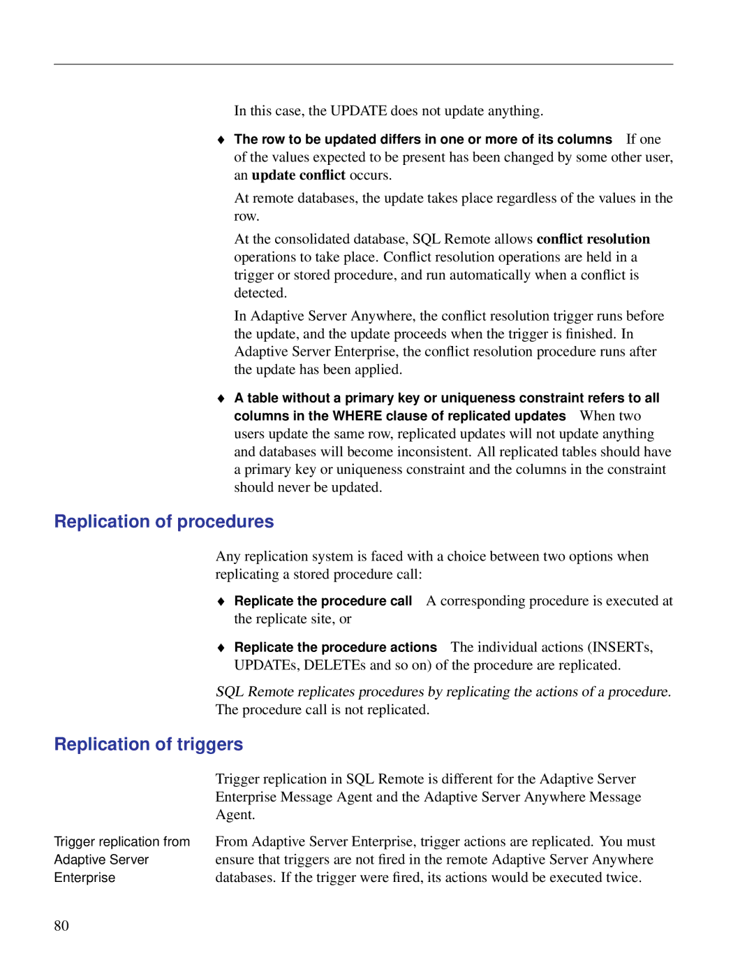 Sybase DC38133-01-0902-01 Replication of procedures, Replication of triggers, Procedure call is not replicated, Agent 