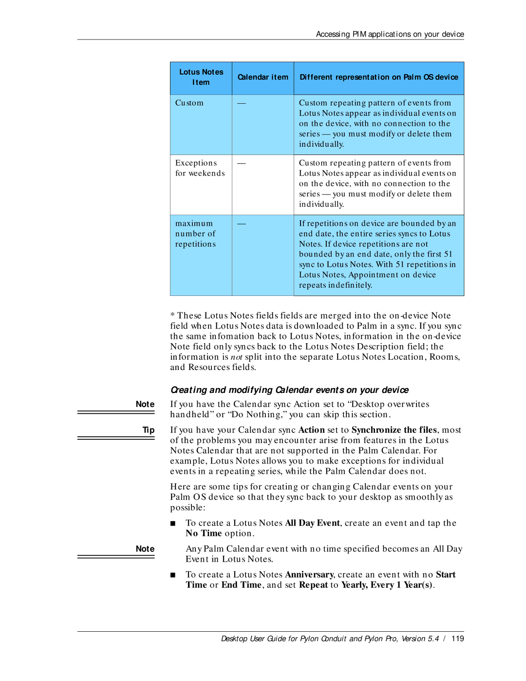 Sybase Desktop manual Creating and modifying Calendar events on your device 