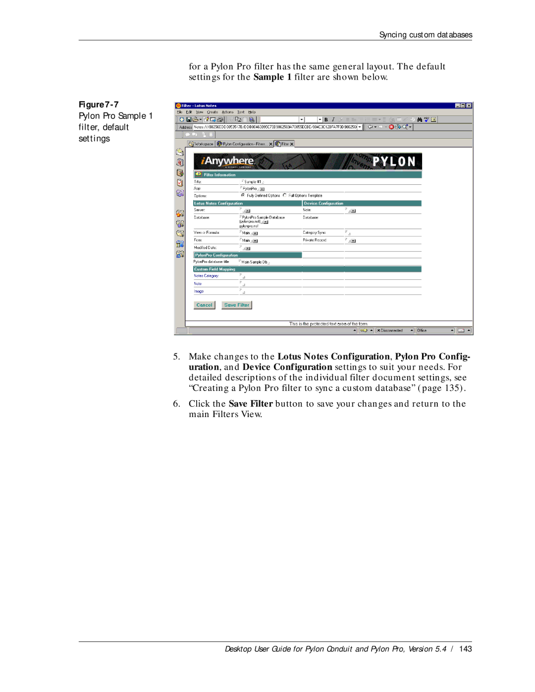 Sybase Desktop manual 7Pylon Pro Sample 1 filter, default settings 