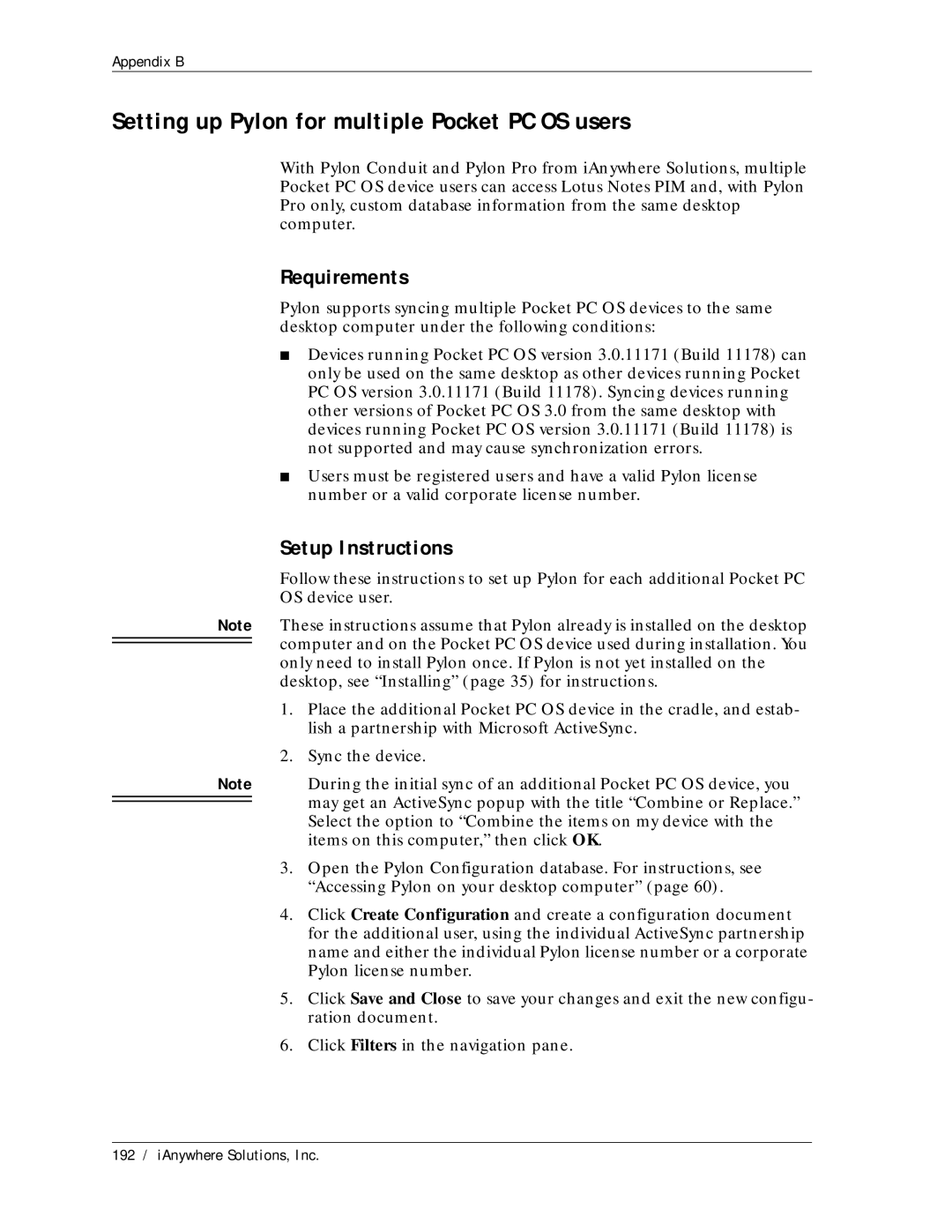 Sybase Desktop manual Setting up Pylon for multiple Pocket PC OS users, Requirements, Setup Instructions 