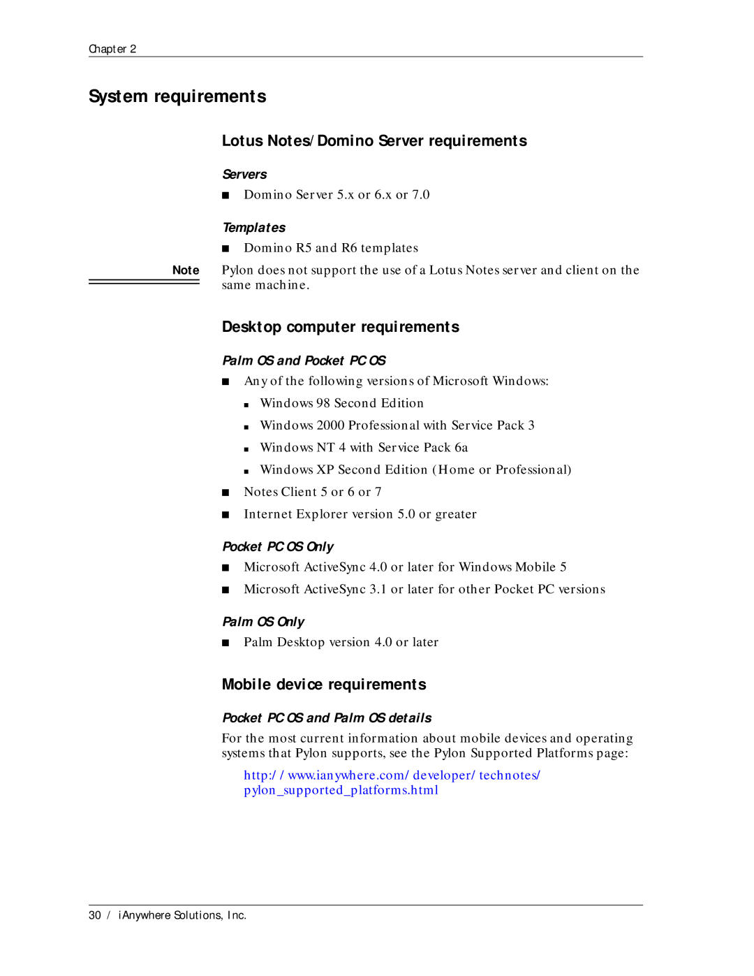 Sybase manual System requirements, Lotus Notes/Domino Server requirements, Desktop computer requirements 