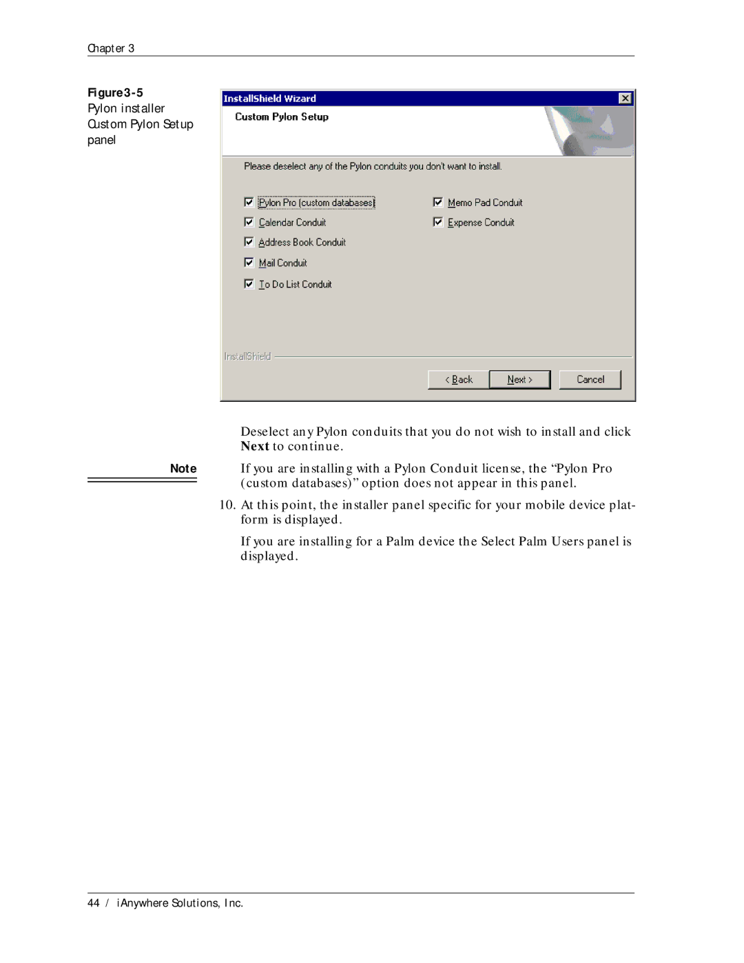 Sybase Desktop manual 5Pylon installer Custom Pylon Setup panel 