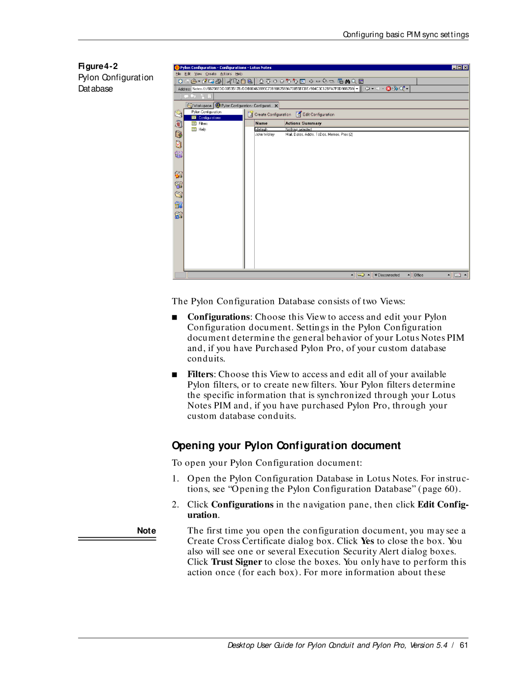 Sybase Desktop manual Opening your Pylon Configuration document, Pylon Configuration Database 