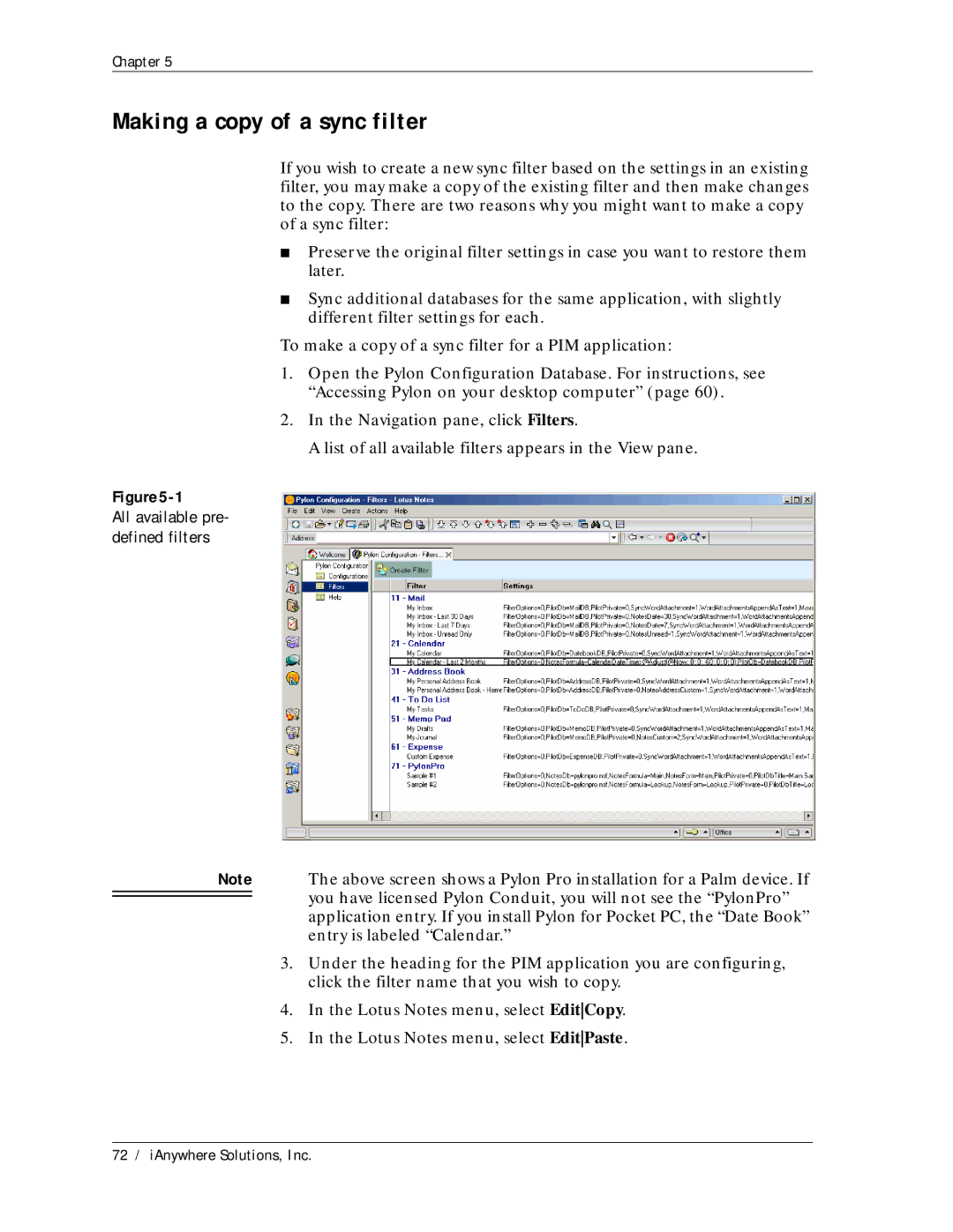 Sybase Desktop manual Making a copy of a sync filter, 1All available pre- defined filters 