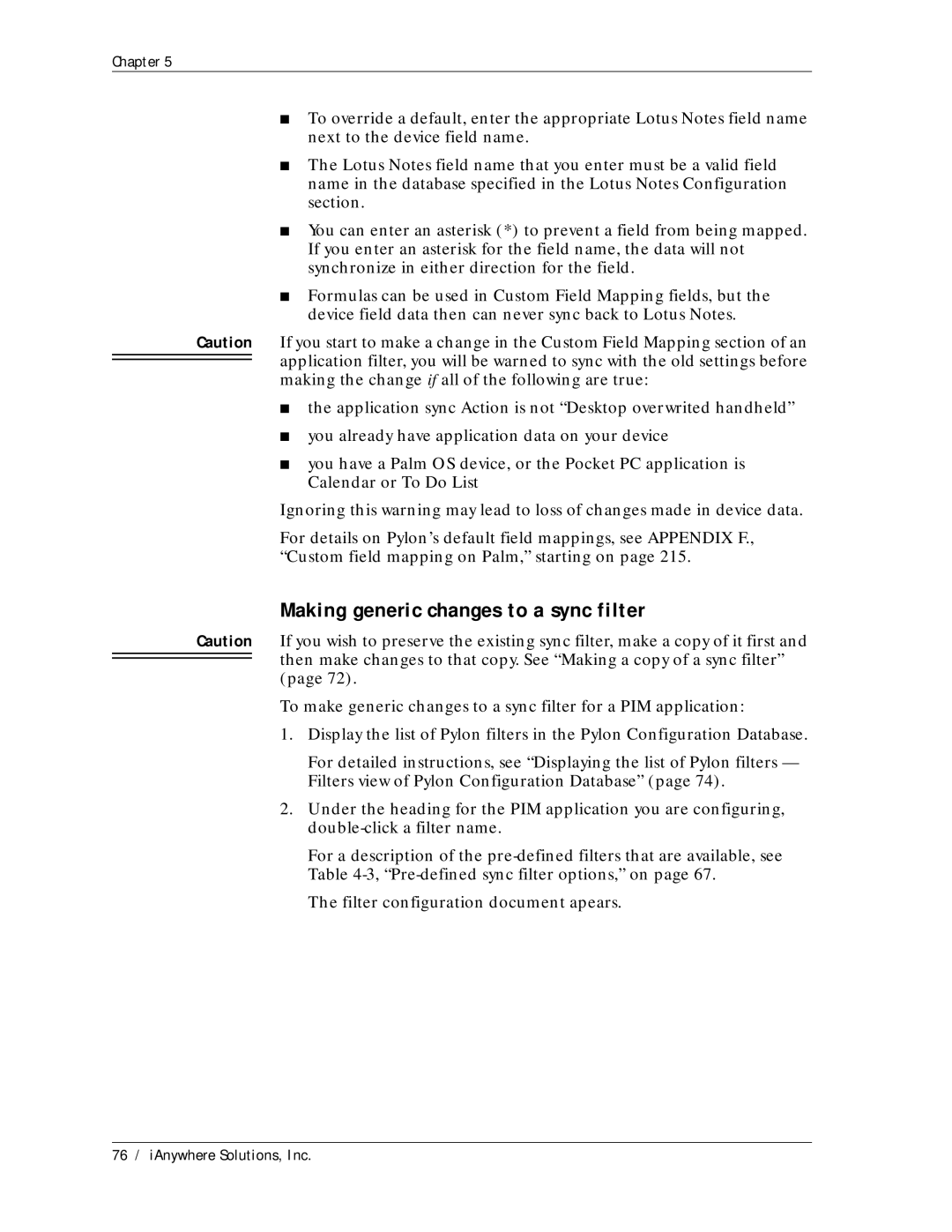 Sybase Desktop manual Making generic changes to a sync filter 