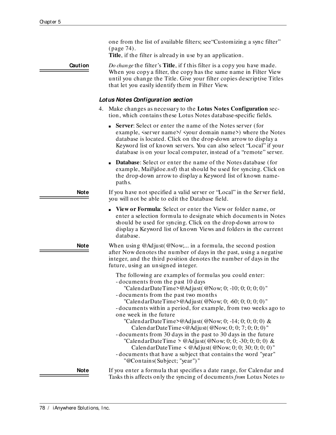 Sybase Desktop manual Lotus Notes Configuration section 