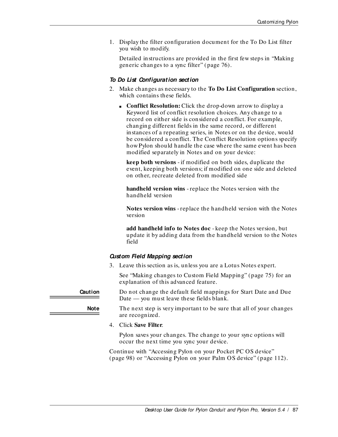 Sybase Desktop manual To Do List Configuration section 