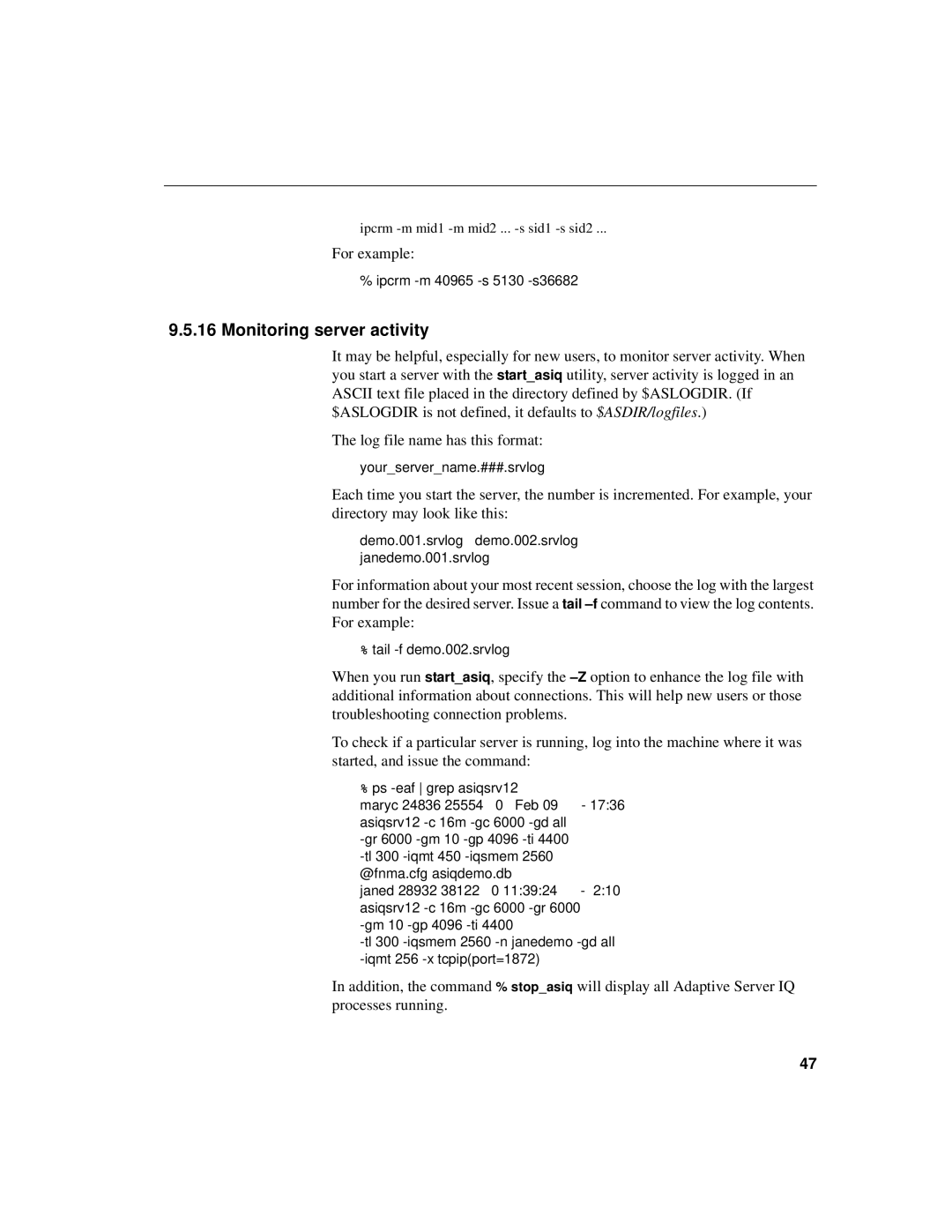 Sybase IQ 12.4.0 installation instructions Monitoring server activity 