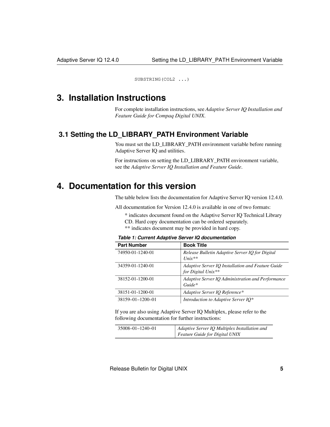 Sybase IQ 12.4.0 Installation Instructions, Documentation for this version, Setting the Ldlibrarypath Environment Variable 