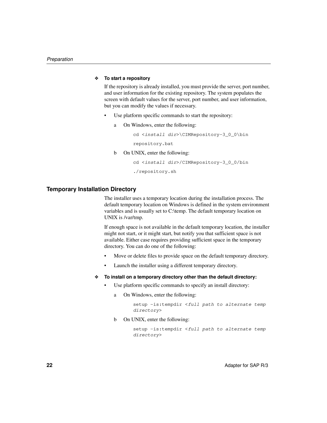 Sybase R/3 manual Temporary Installation Directory 