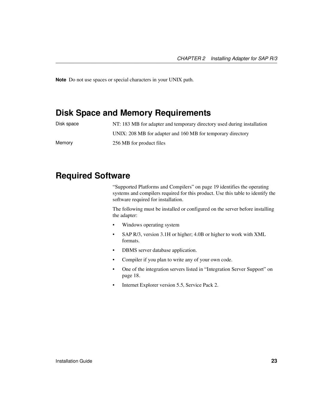 Sybase R/3 manual Disk Space and Memory Requirements, Required Software 