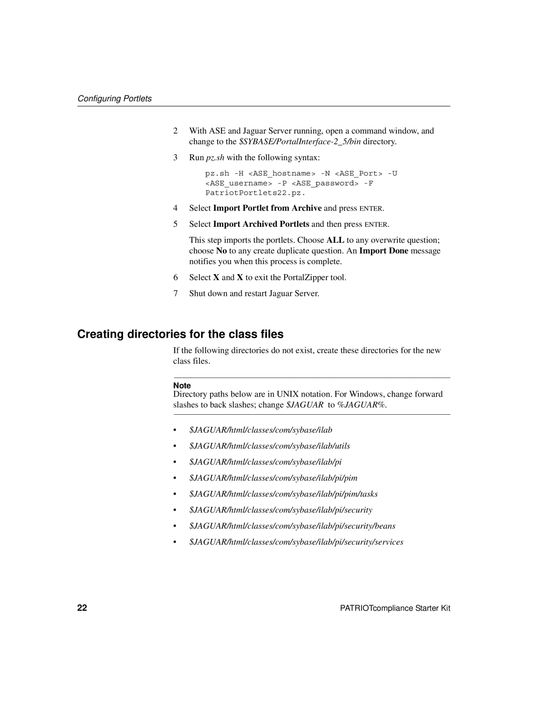 Sybase Version 2.2 manual Creating directories for the class files 