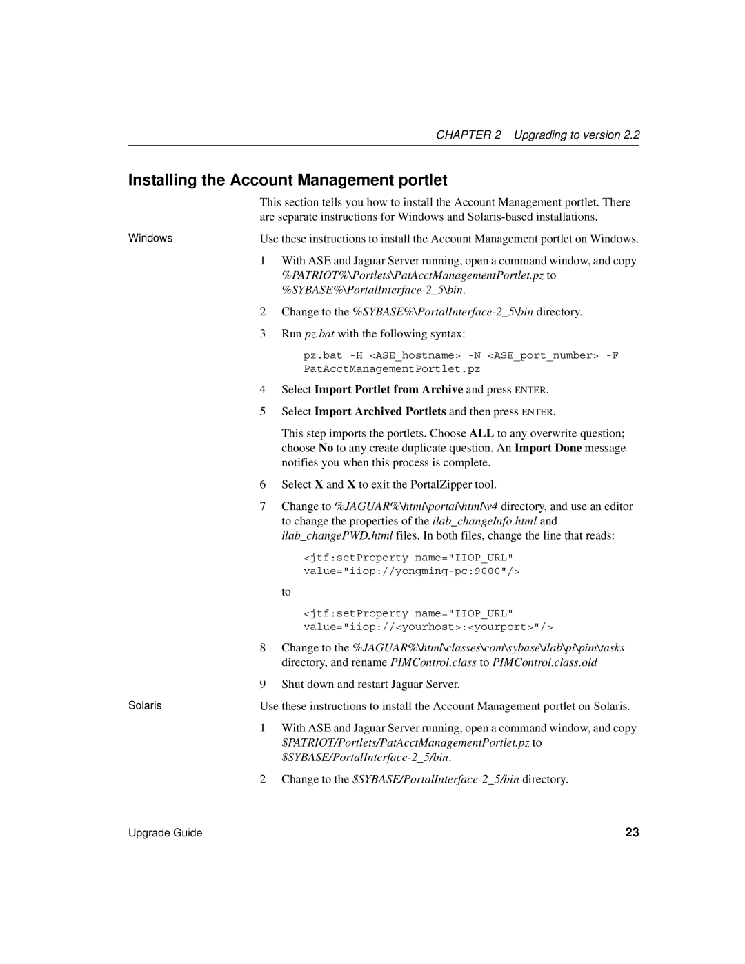 Sybase Version 2.2 manual Installing the Account Management portlet 