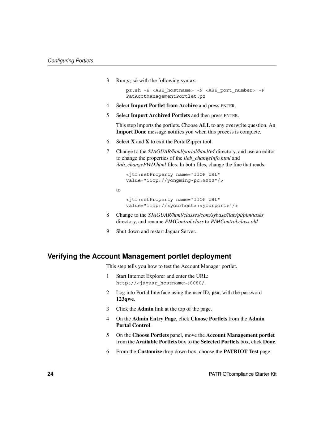 Sybase Version 2.2 manual Verifying the Account Management portlet deployment 