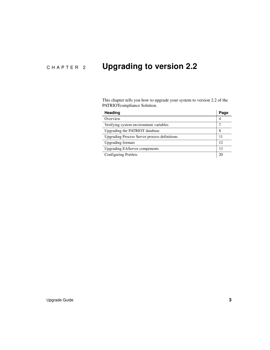 Sybase Version 2.2 manual A P T E R 2 Upgrading to version, Heading 