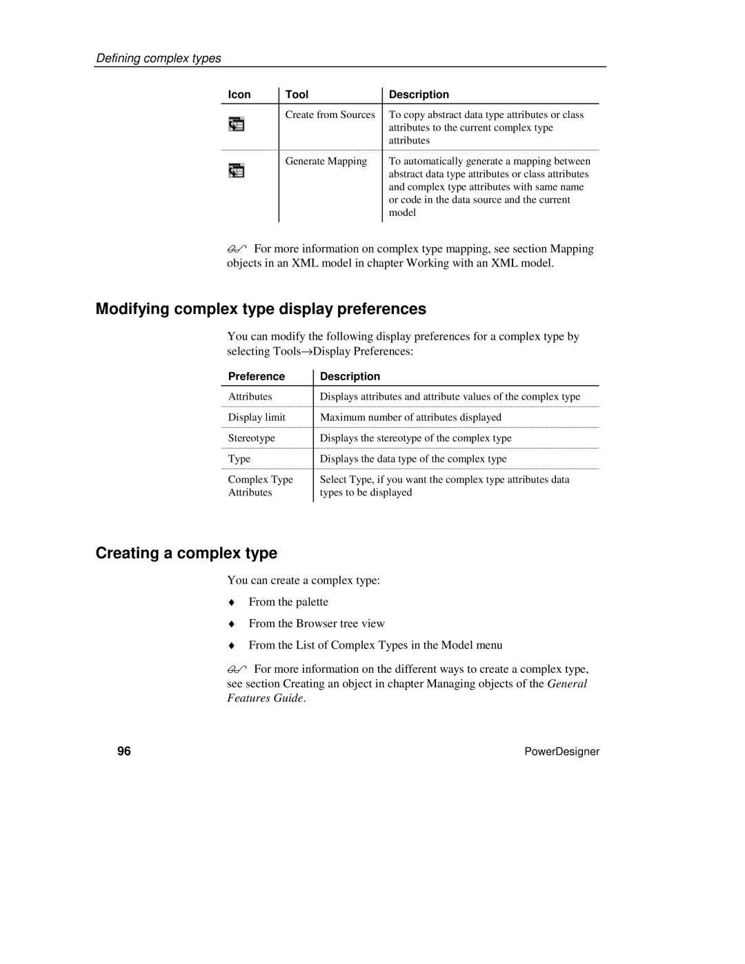 Sybase XML manual Modifying complex type display preferences, Creating a complex type 