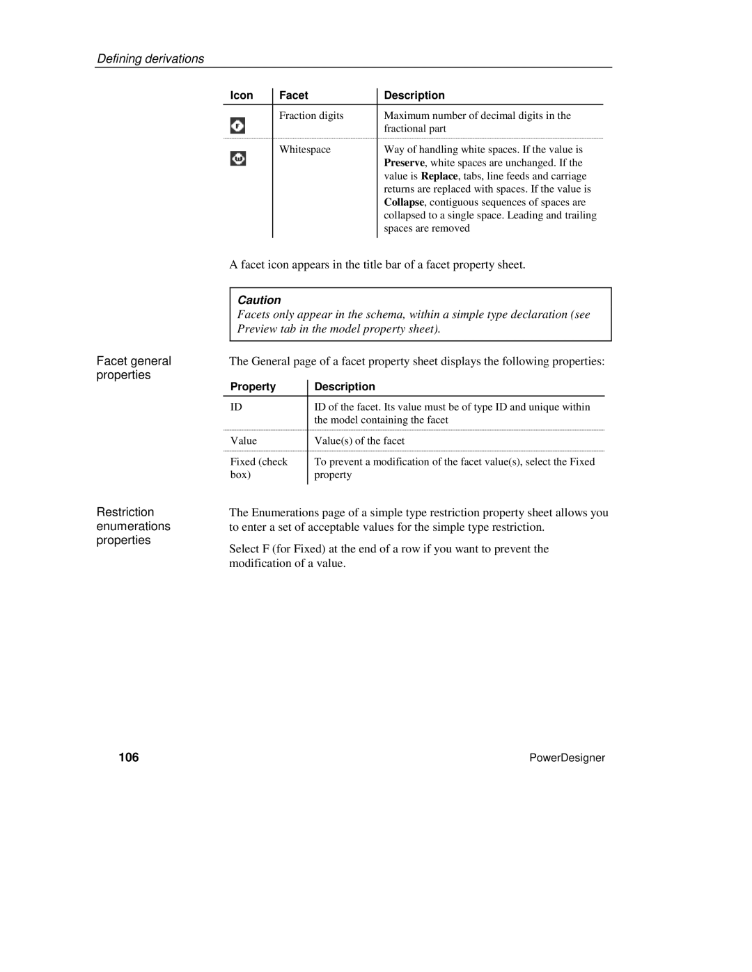 Sybase XML manual Facet general, Restriction, Enumerations, 106 