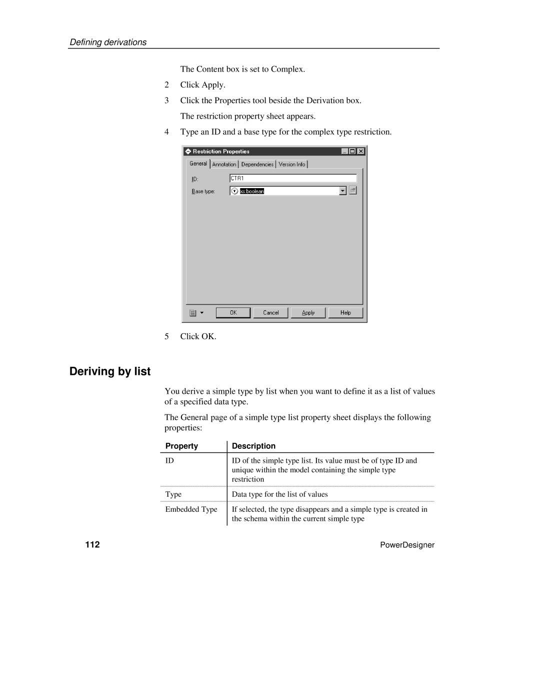 Sybase XML manual Deriving by list, 112 