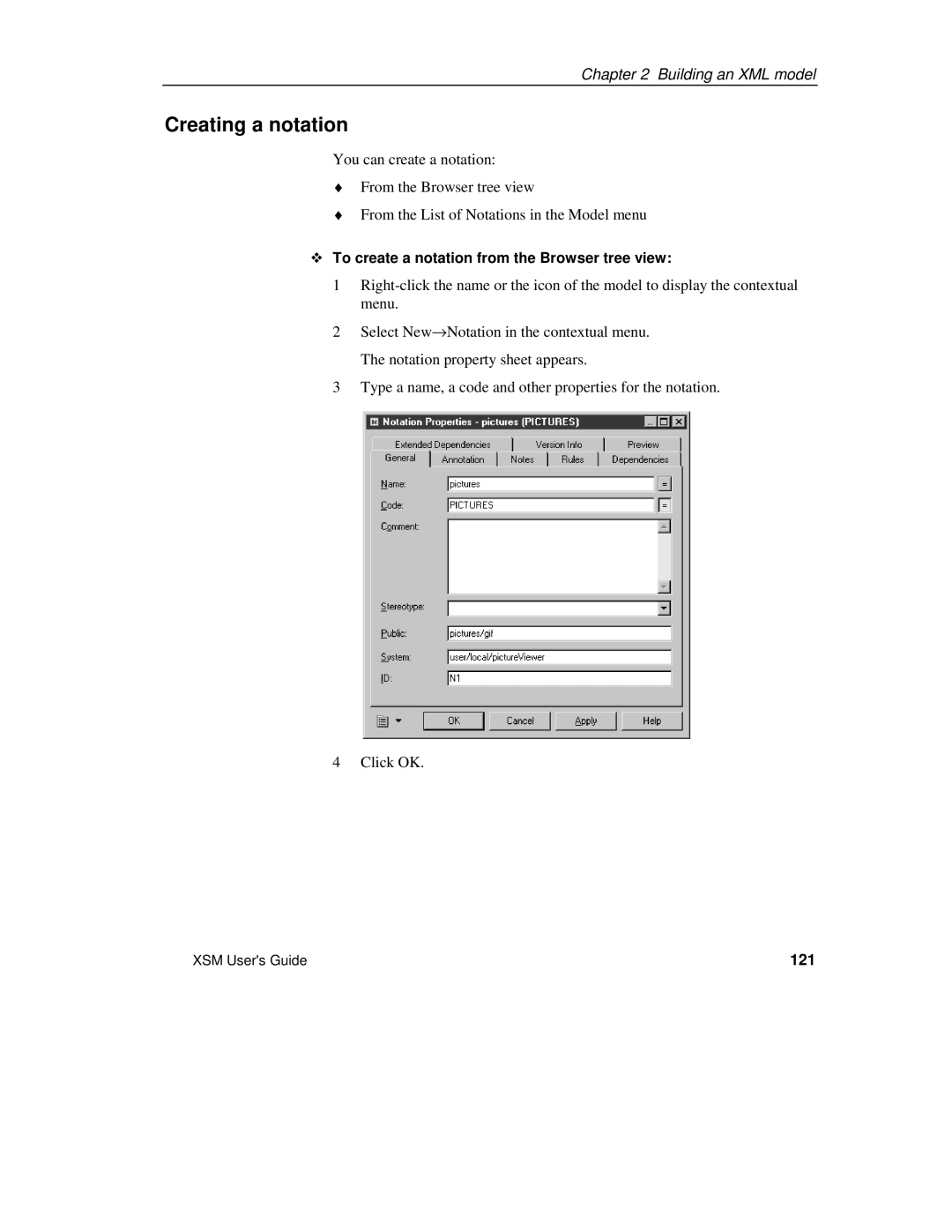 Sybase XML manual Creating a notation, ™ To create a notation from the Browser tree view, 121 