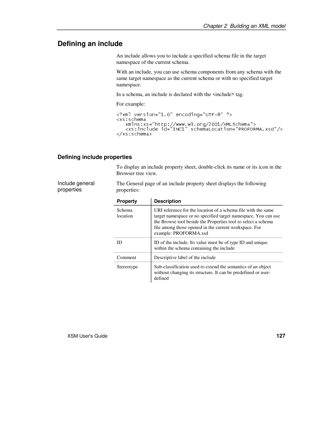 Sybase XML manual Defining an include, Defining include properties, Include general, 127 