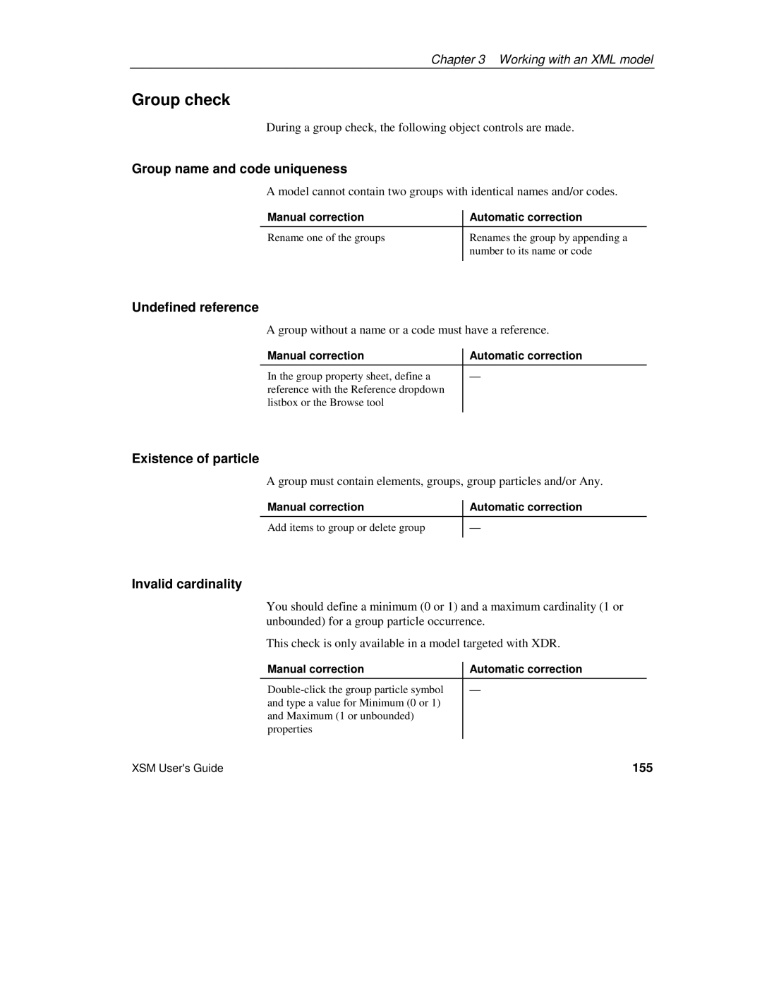 Sybase XML manual Group check, Group name and code uniqueness, 155 